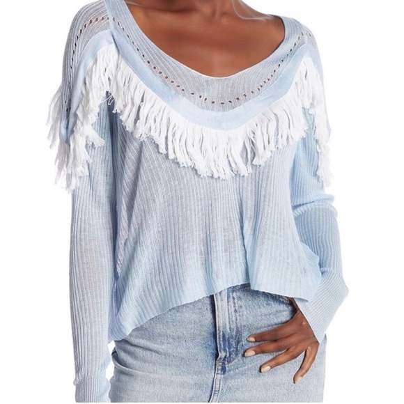 Wildfox Baby Pastel Blue Knit Waylon Fringe Western Sweater Size Medium - Picture 17 of 17